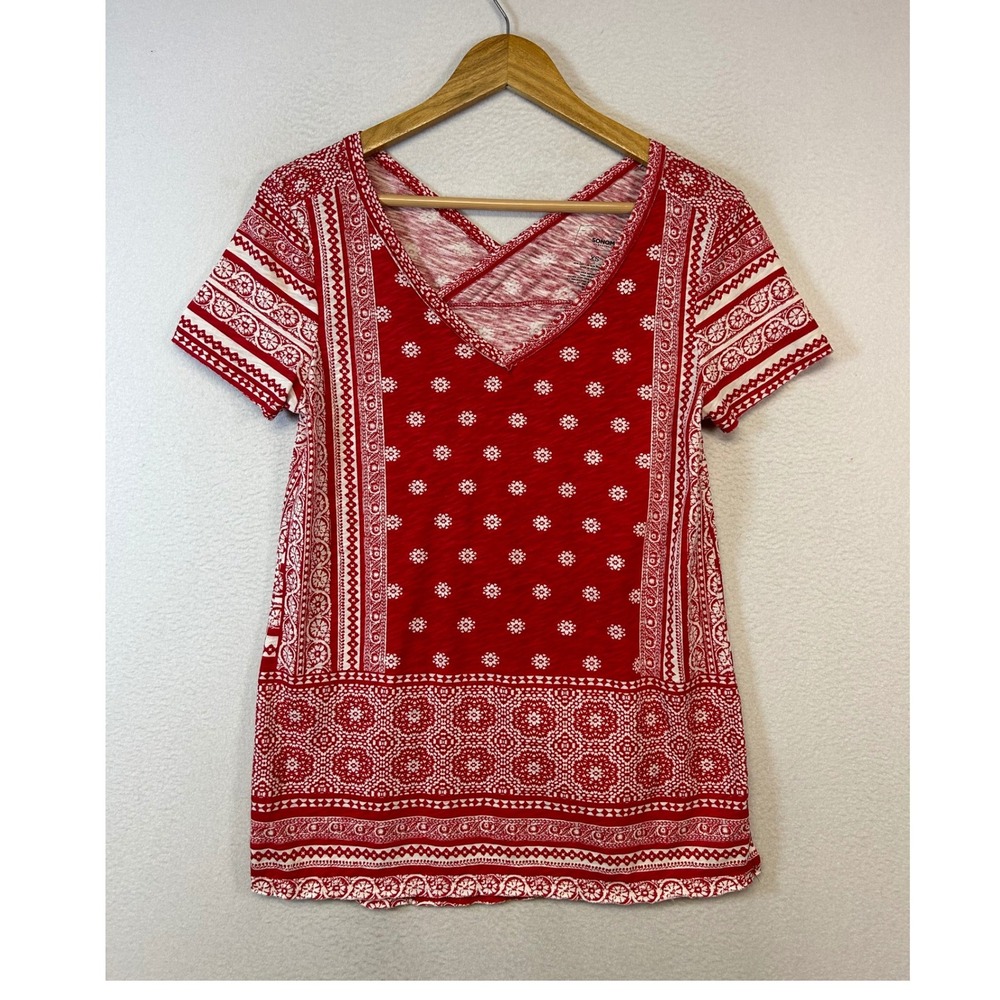 Boho Bandana Sonoma Womens XS Red White Medallion V-Neck Criss Cross Back Top